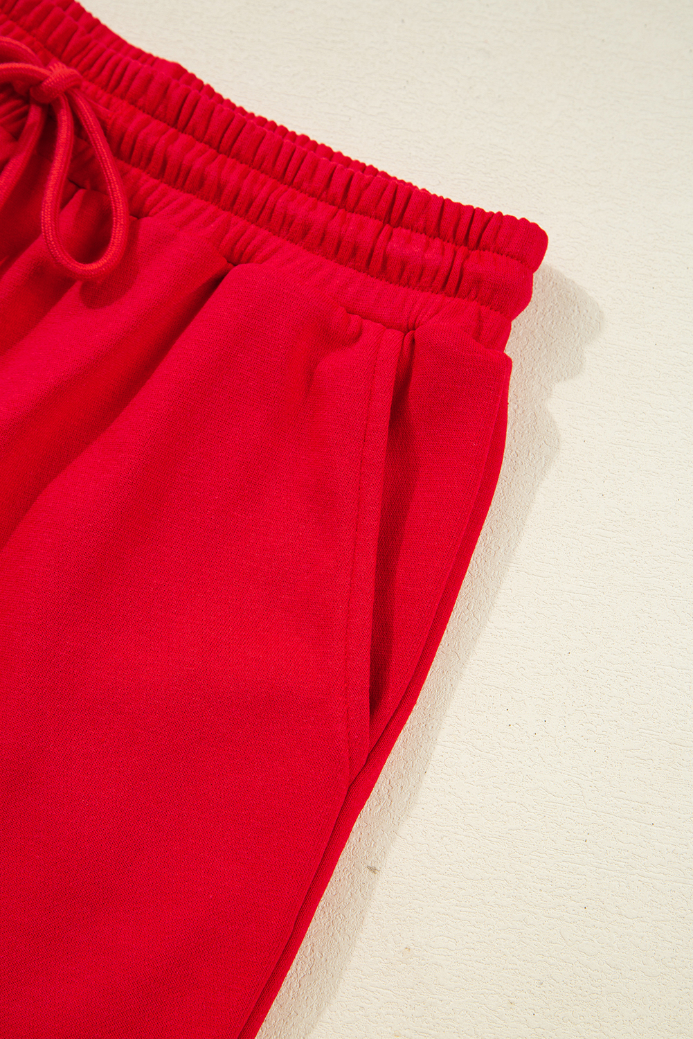 Fiery Red Varsity Striped Sleeve Drop Shoulder Sweatshirt and Short Set for Women - Detail View 9