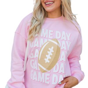 Women's Pink GAME DAY Football Rugby Print Casual Sweatshirt - Main View
