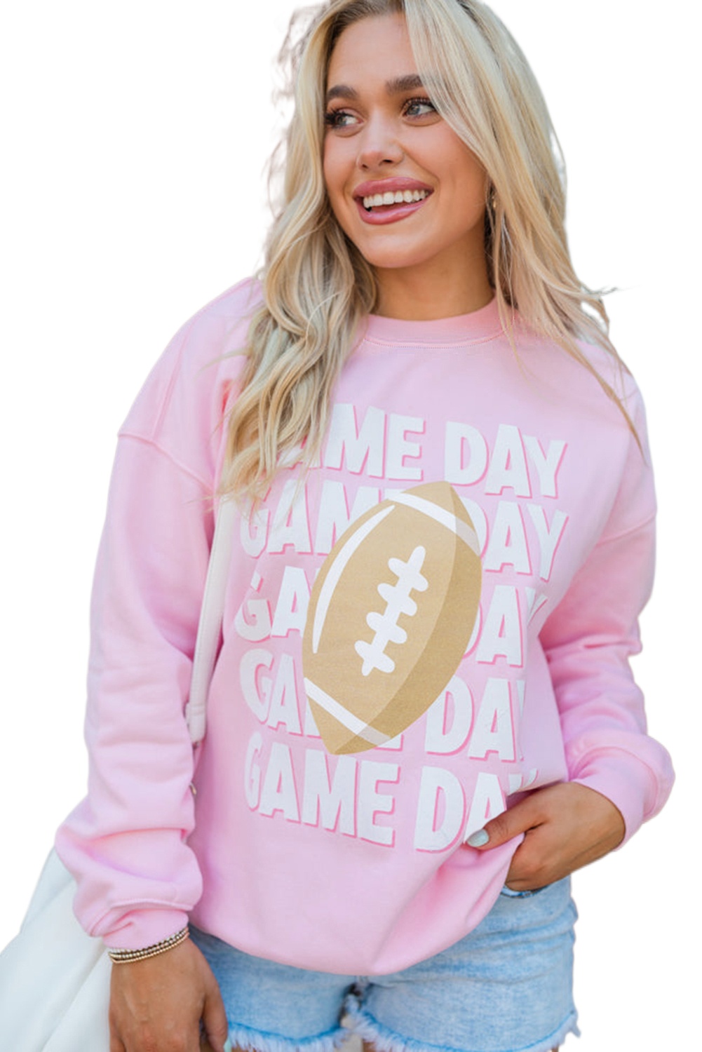 Women's Pink GAME DAY Football Rugby Print Casual Sweatshirt - Main View