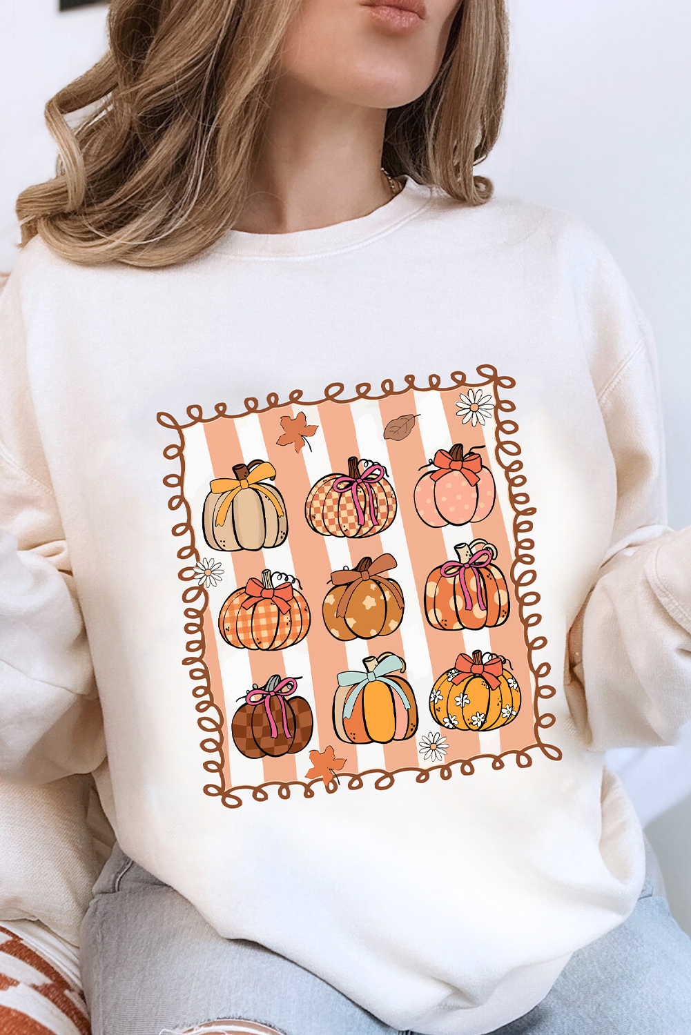 Fall & Autumn Graphic Sweatshirt: Cute Pumpkin Design - Ideal for Seasonal Fashion - Detail View 3