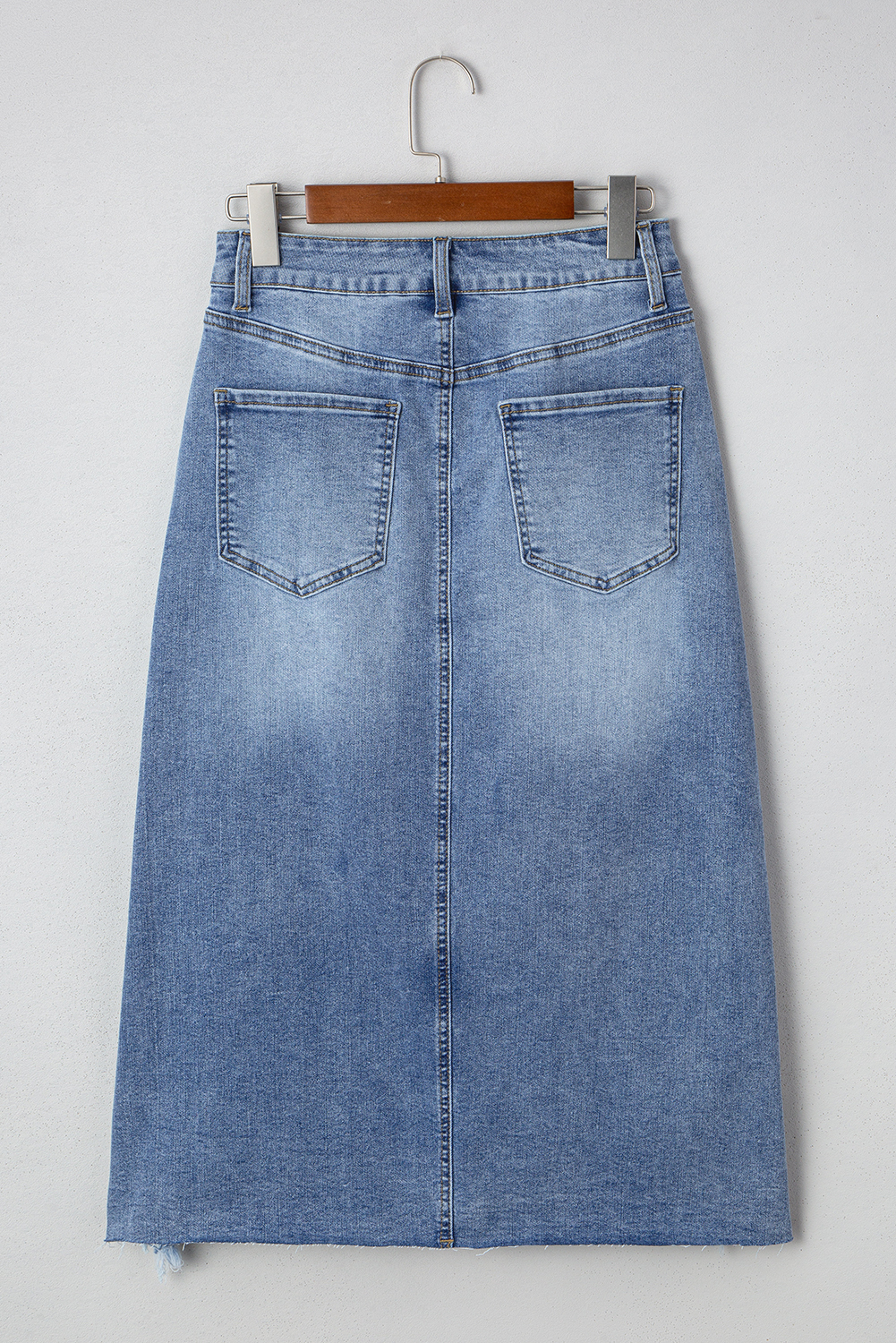 Trendy Irregular Hem Denim Midi Skirt with Ripped Details for a Western Style - Detail View 6