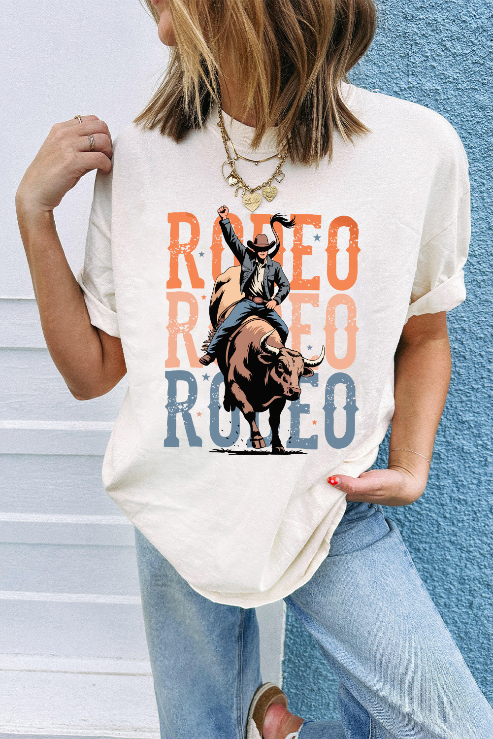 Women's White Cowboy RODEO Graphic Western T-Shirt - Casual Summer Tee - Detail View 5