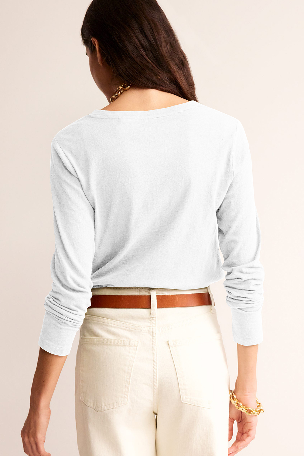 Casual and Comfortable White V Neck Long Sleeve Top - Perfect for Fall & Autumn - Detail View 2