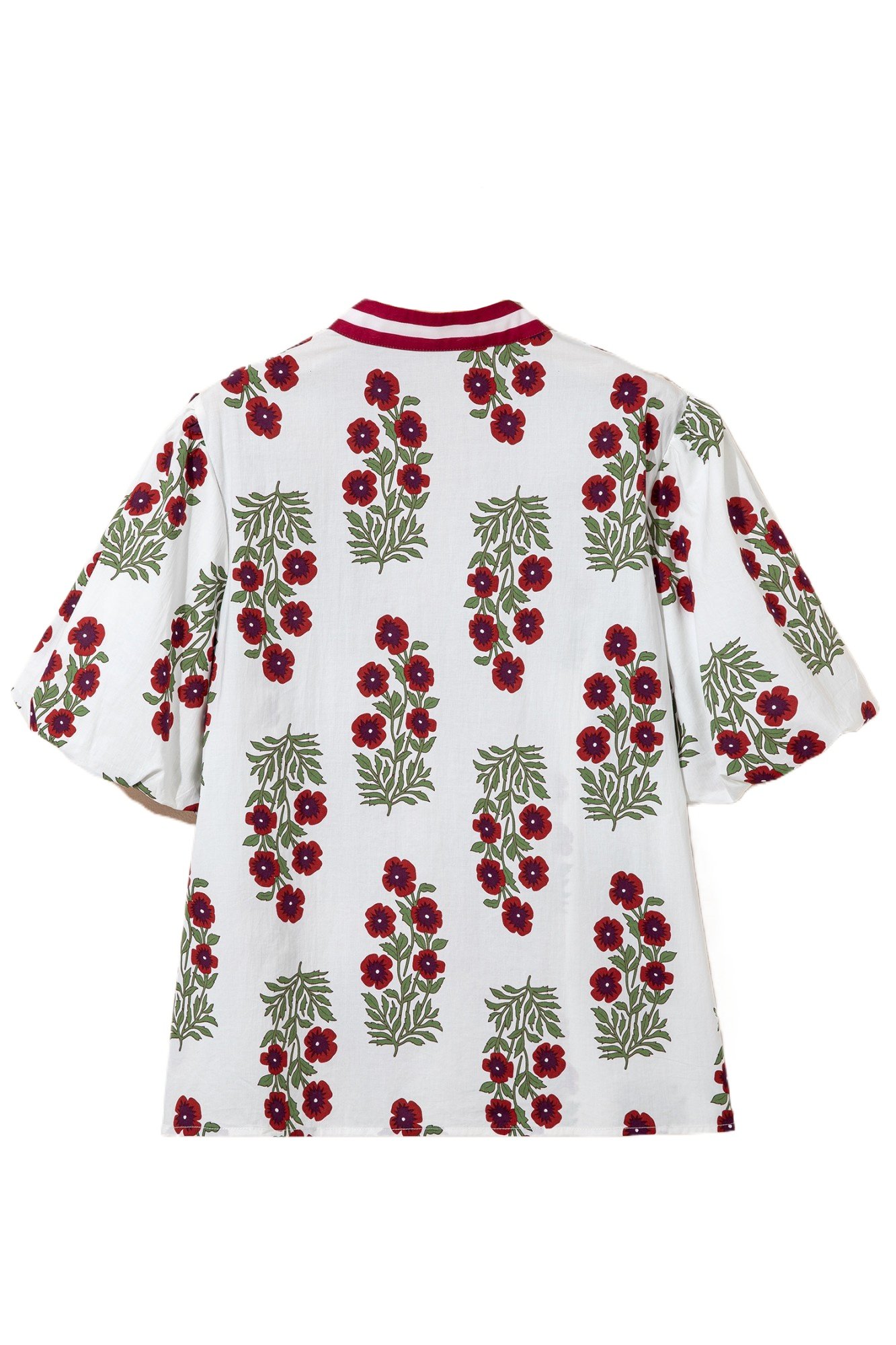 Women's Floral Print Cotton Blouse – V-Neck Short Sleeve Top with Rick Rack Trim, Southern Belle Style - Main View