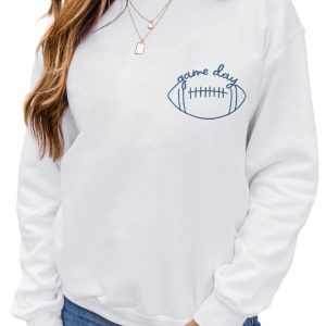 Women's White Game Day Rugby Embroidered Casual Sweatshirt - Perfect for Fall - Main View