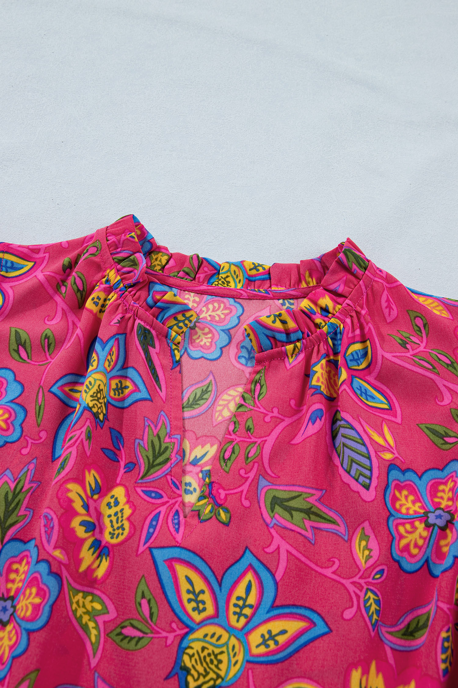 Boho Floral Summer Dress for Women – Flutter Sleeve Midi Vacation Dress with Pockets - Detail View 8