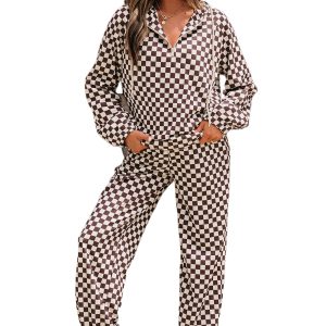 Women's Black Checkered Athleisure 2-Piece Pants Set – Casual Comfort for Daily Wear - Main View