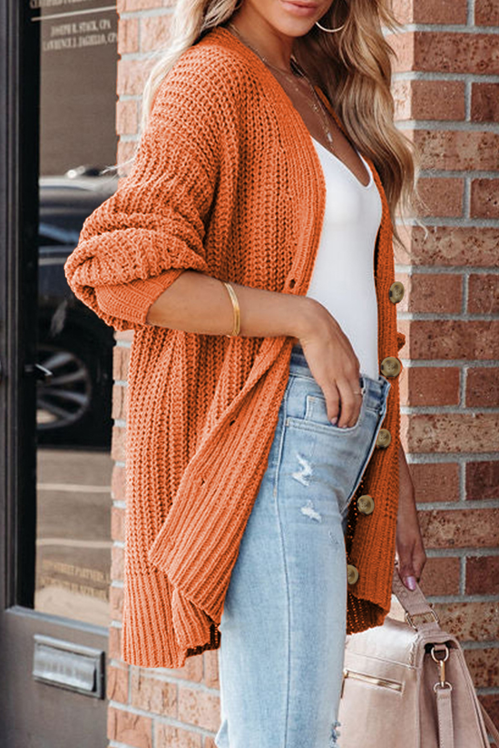 Comfortable and Versatile Chunky Cardigan for Daily Wear - Gold Flame with Buttons - Detail View 3