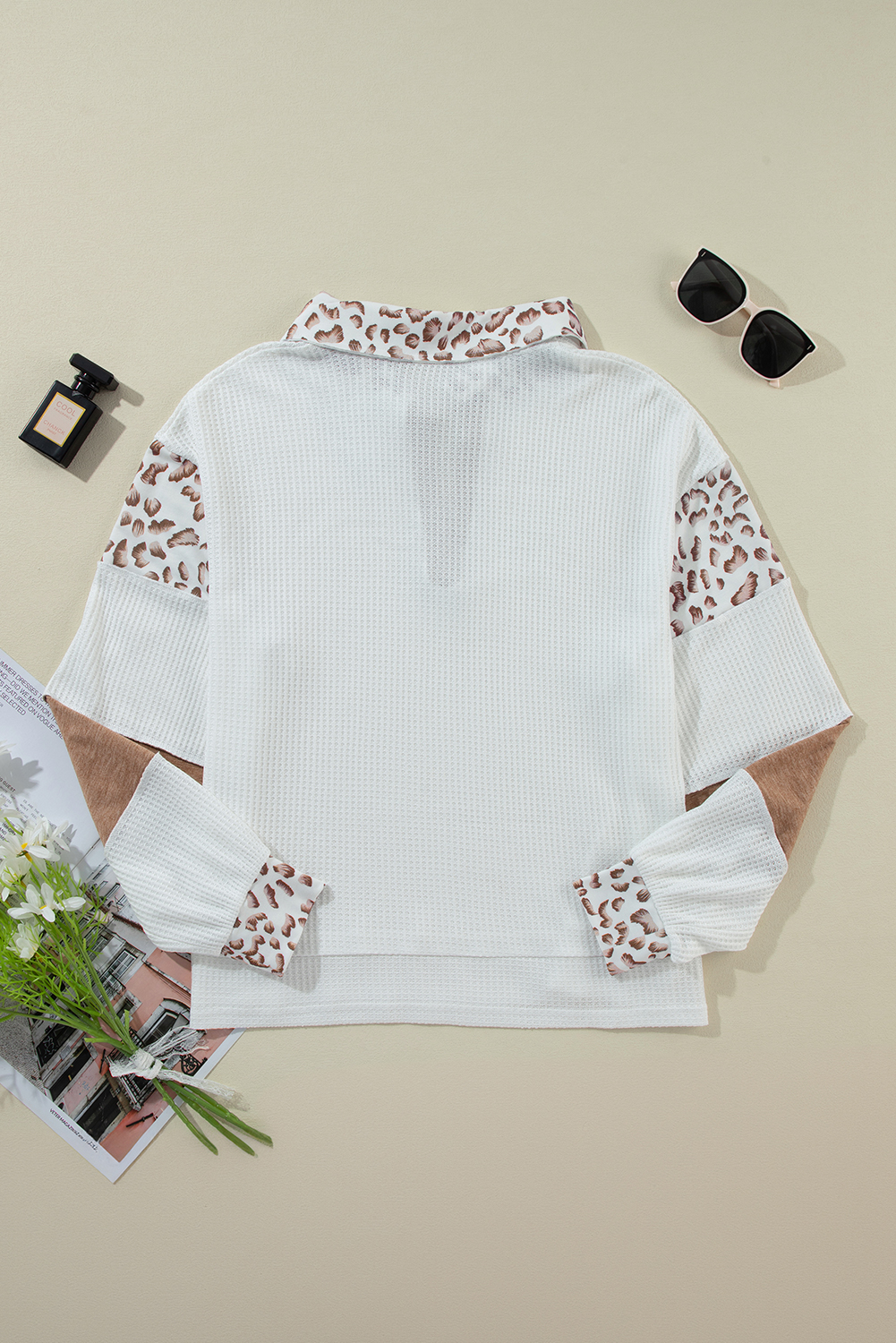 Women's Top, Game Day, Rugby Style, Bow Embroidery, Leopard Collar, Color Block, Patchwork, Long Sleeve, Casual Wear, Daily Outfit, Fall Fashion, 100% Polyester, Unique Design - Detail View 8