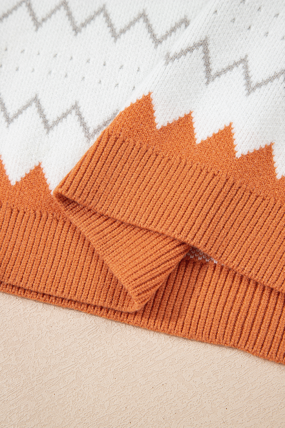 Women's Sweater, Khaki Pullover, Zigzag Pattern, Geometric Design, Long Sleeve, Casual Style, Fall Fashion, Color Block, Daily Wear, Comfortable Knitwear, Versatile Sweater, Autumn Essentials - Detail View 20