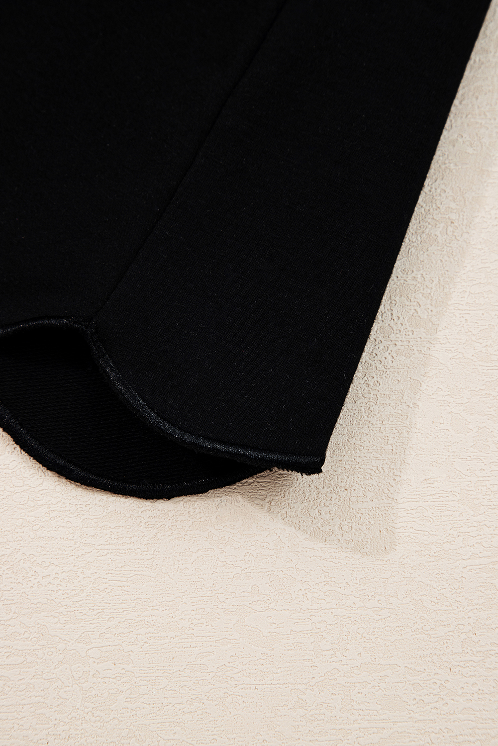 Women's Top, Black Top, Color Block, Long Sleeve, V Neck, Scallop Trim, Casual Style, Daily Wear, Fall Fashion, Comfortable Fit, Trendy Design, Shift Silhouette, Polyester Blend - Detail View 8