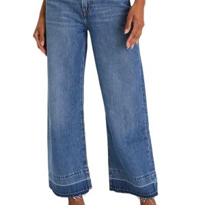 Women's Sail Blue Raw Hem Straight Leg Loose High Waist Jeans - Main View