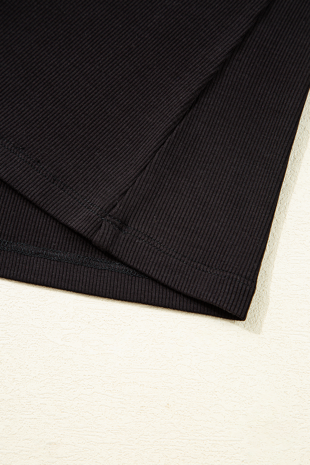 Chic Black Puff Sleeve Square Neck Top - Sheer Mesh and Ribbed Design - Detail View 10