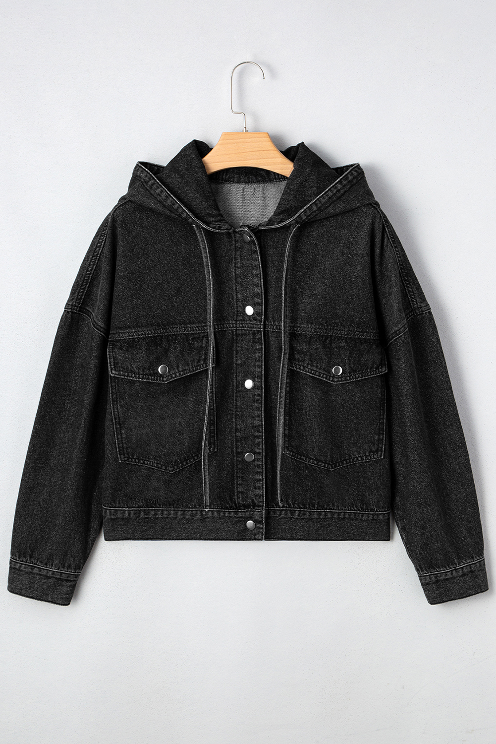 Stylish Long Sleeve Black Denim Jacket for Fall & Autumn - Comfortable and Versatile - Detail View 6