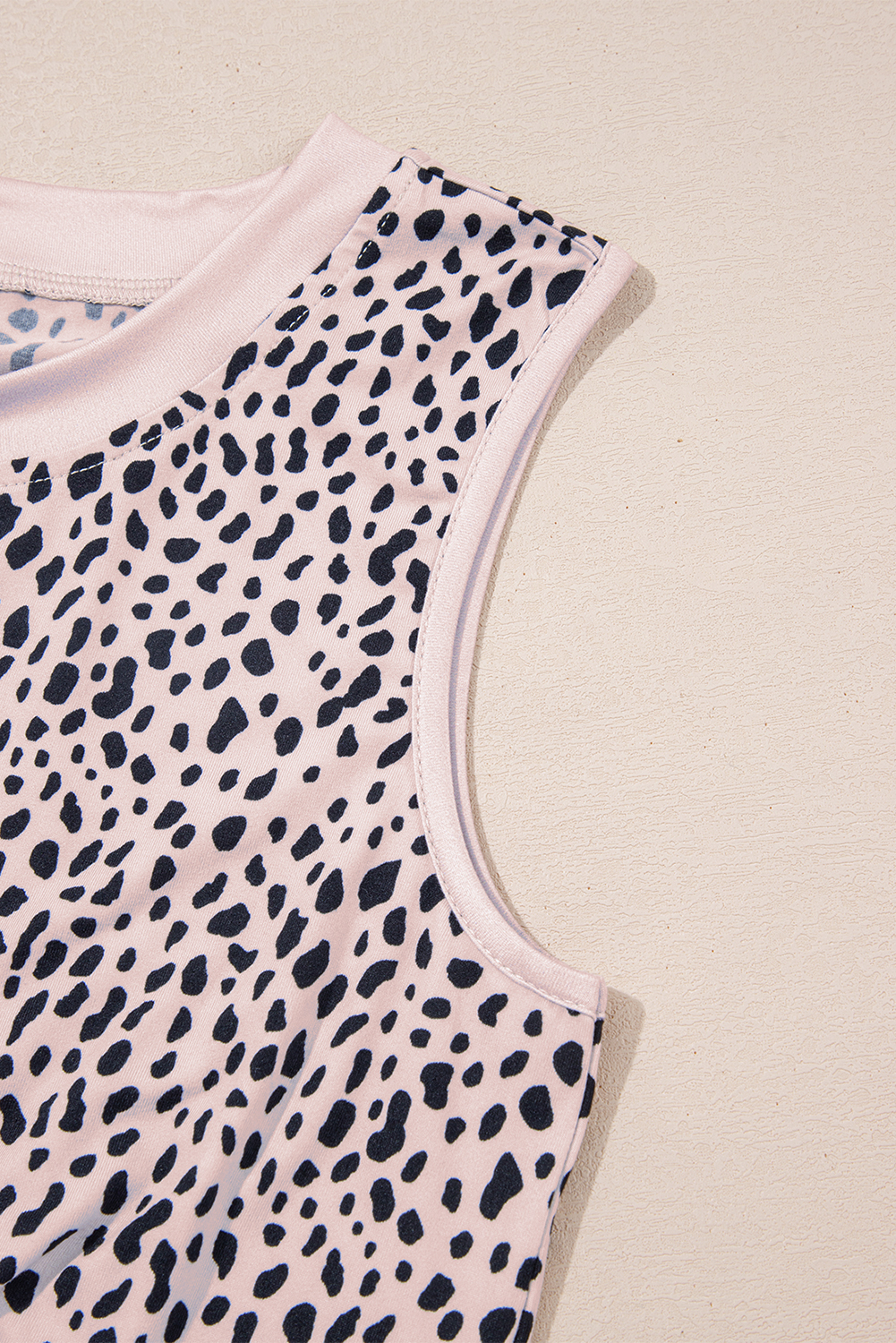 Casual Sleeveless Round Neck Top in Apricot with Leopard Print - Perfect for Summer - Detail View 7