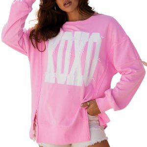 Women's Pink Sequin XOXO Sweatshirt with Bow – Casual Daily Wear