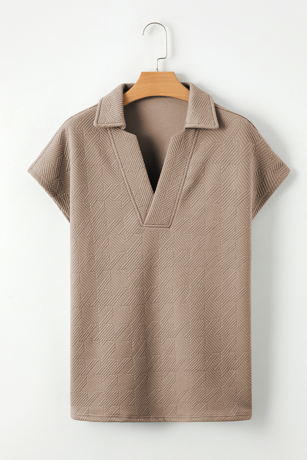 Comfortable Casual Shift Top for Daily Wear - Short Sleeve, Pale Khaki - Detail View 3