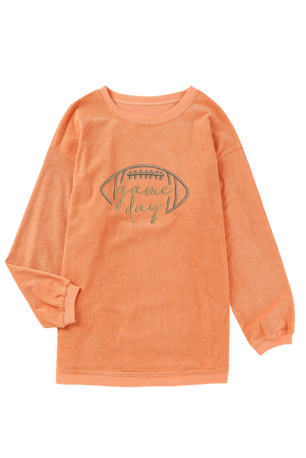Orange Embroidered Corduroy Sweatshirt for Game Day - Casual Long Sleeve - Main View