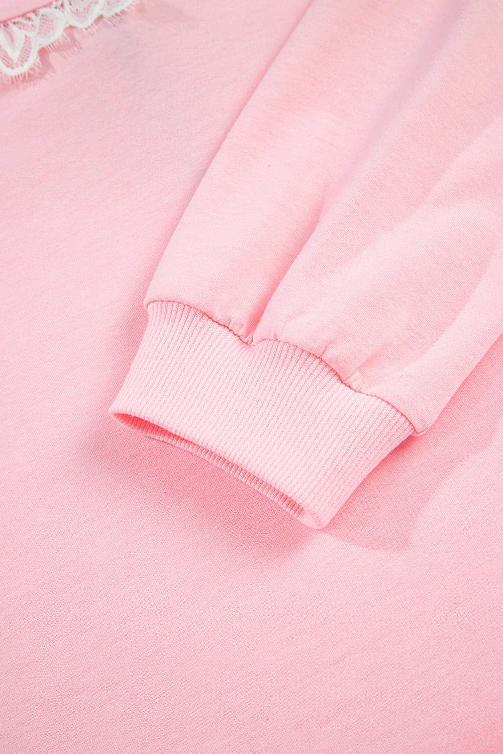 Charming Pink Peter Pan Lace Embellished Neck Sweatshirt and Skirt Two Piece Set - Detail View 13