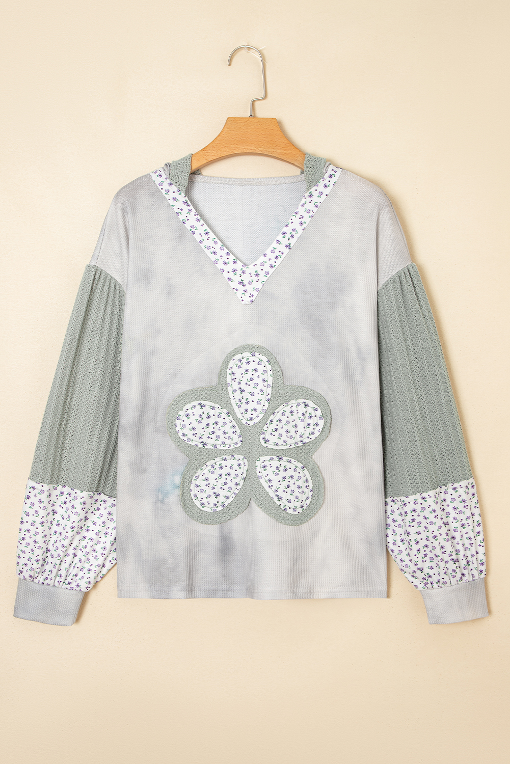 Casual Fall & Autumn Layering Piece: Green Waffle Knit V Neck Hoodie for Daily Wear - Detail View 3