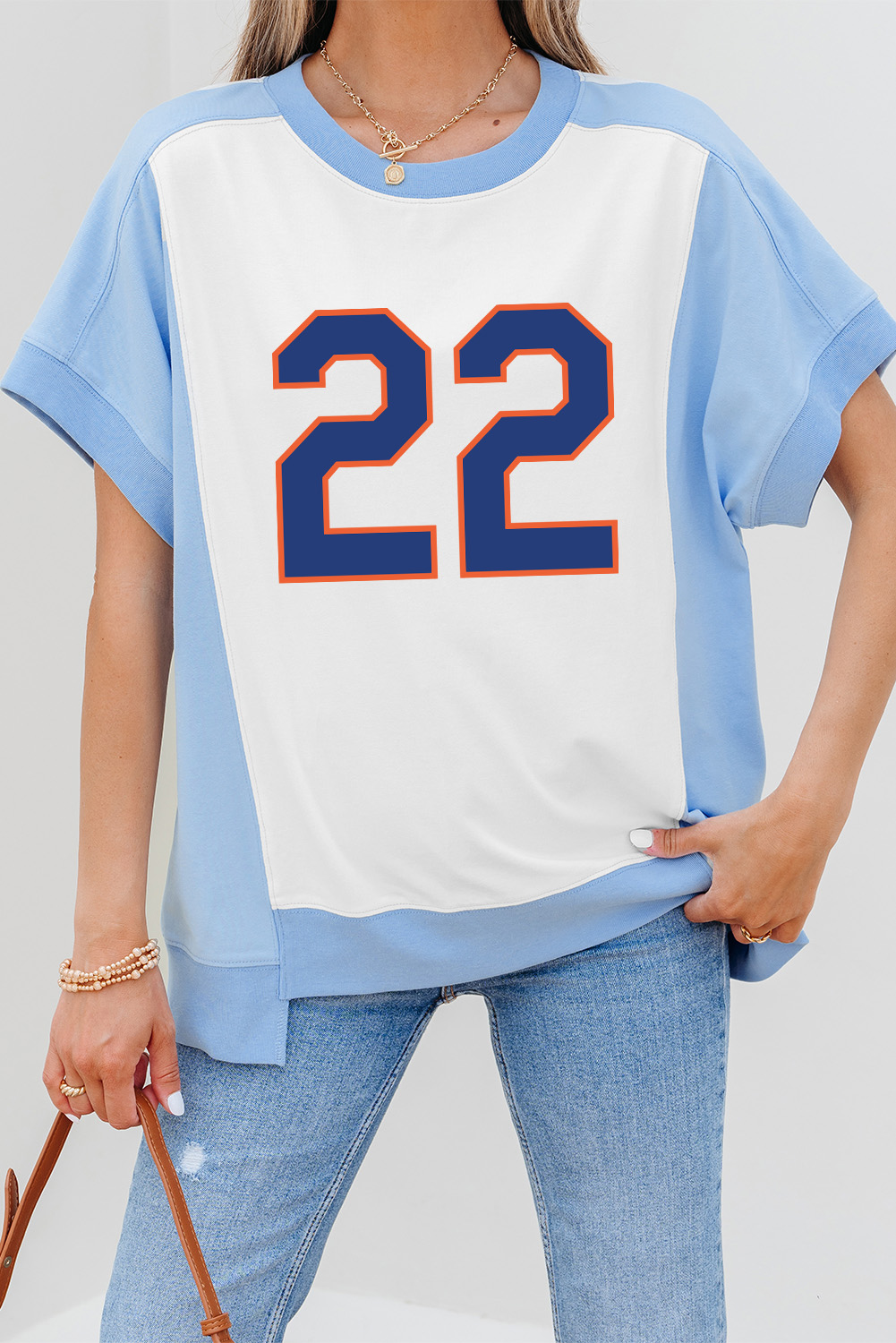Summer Ready Sky Blue Letter Print T-Shirt - Casual Style for Game Day - Detail View 6