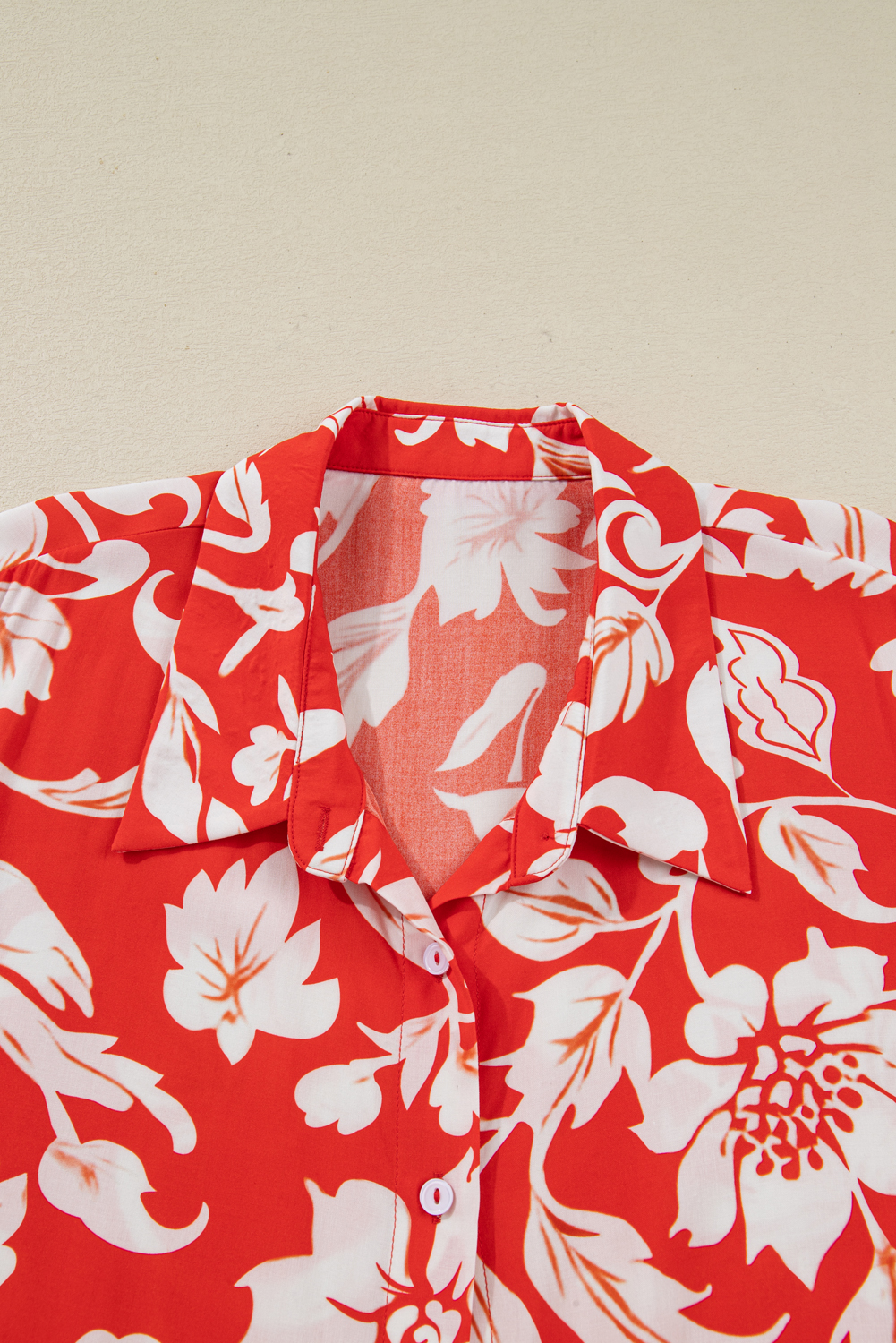 Chic Plus Size Floral Print Shirt in Red - Perfect for Daily Wear and Spring Style - Detail View 6