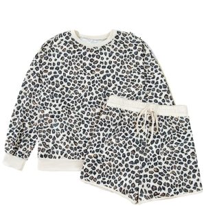 Women's Khaki Leopard Plus Size Pullover Shorts Set for Daily Wear