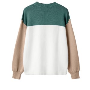 Women's Casual Green Color Block Sweater – Cozy Ribbed Knit for Daily Wear - Main View