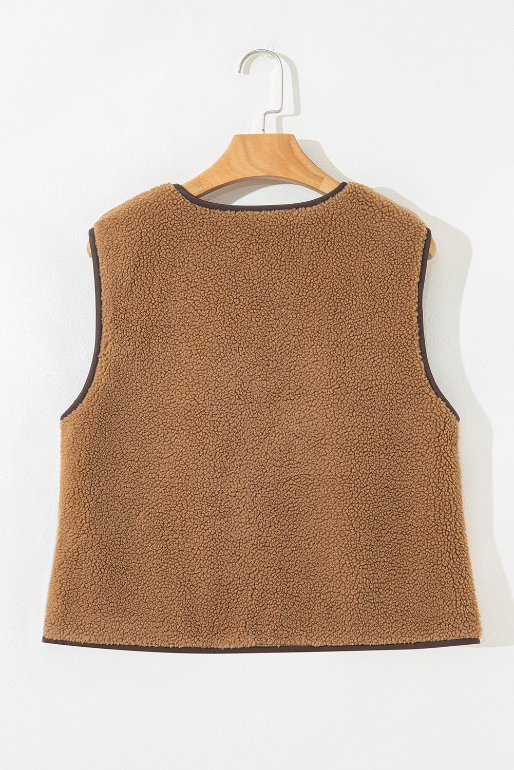 Versatile and Warm Light Beige Fleece Vest for Daily Wear in Fall & Autumn - Detail View 7