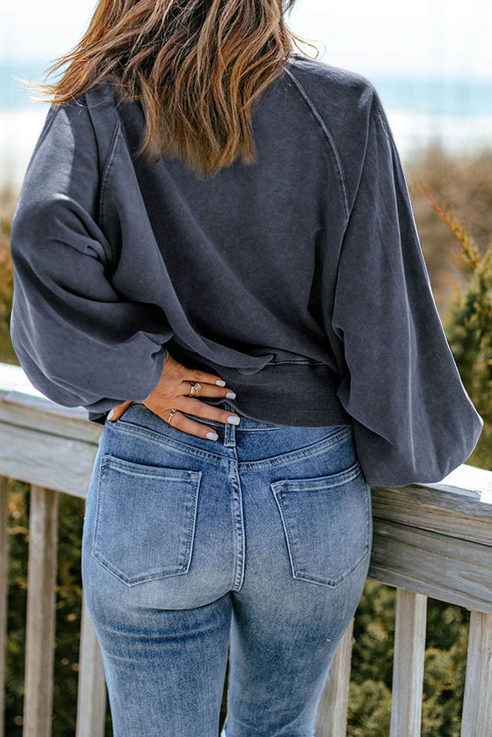 Casual Full Sleeve Blue Sweatshirt with Turn-Down Collar - Perfect for Autumn & Spring - Detail View 2