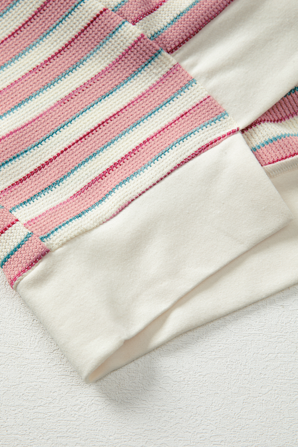Women's Oversized Pink Stripe Color Block Pullover Top with Stitched Detail - Detail View 13