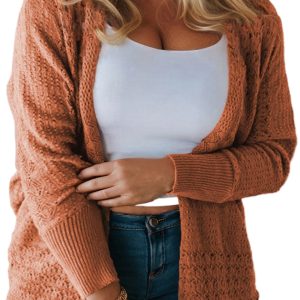 Women's Redwood Burl V-Neck Knitted Cardigan – Casual Open Front Long Sleeve for Daily Wear