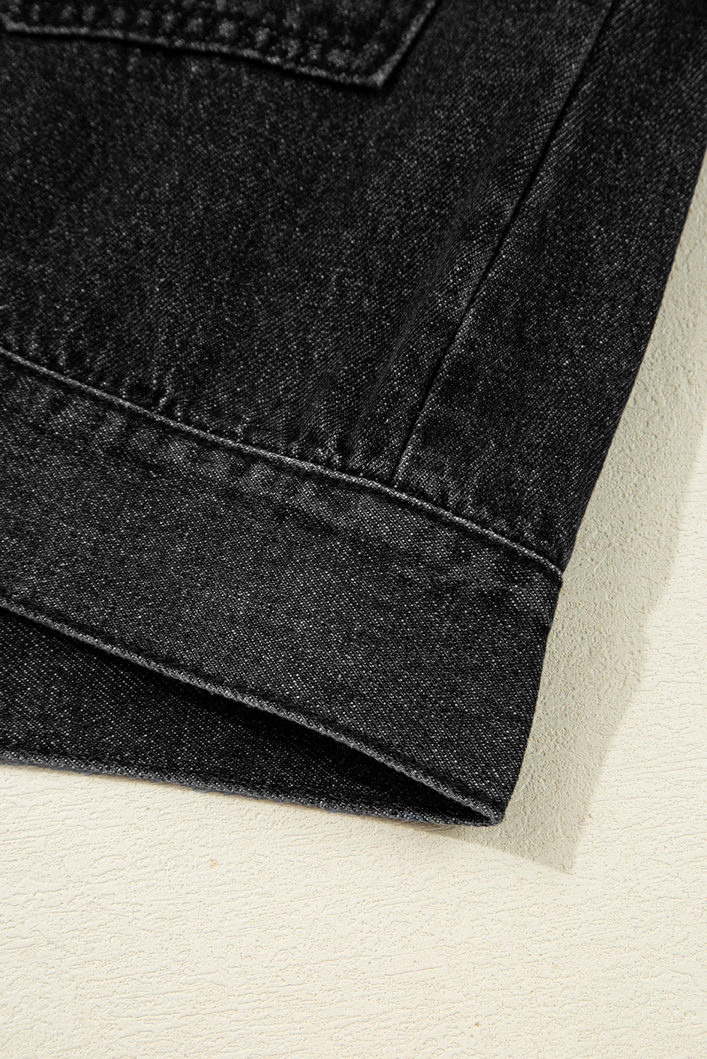 Women's Denim Jacket, Black Jacket, Hooded Design, Big Chest Pocket, Drop Shoulder, Long Sleeve, Casual Style, Fall Fashion, Autumn Wear, Solid Color, Everyday Jacket, Comfortable Fit, Versatile Outerwear - Detail View 12