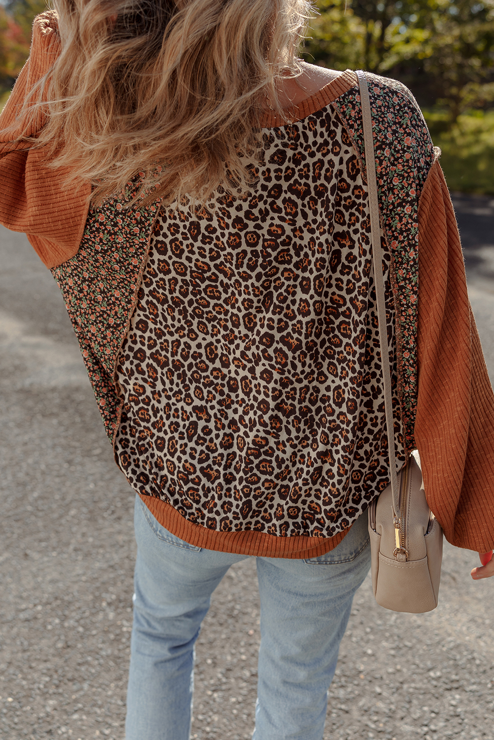 Casual Western Style Brown Pullover with Colorblock and Puff Sleeves - Daily Wear - Detail View 11