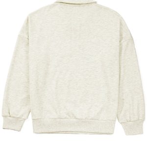 Light Grey Contrast Striped Pullover Sweatshirt for Women – Stylish Zip Collar Design for Casual Fall Outfits - Main View