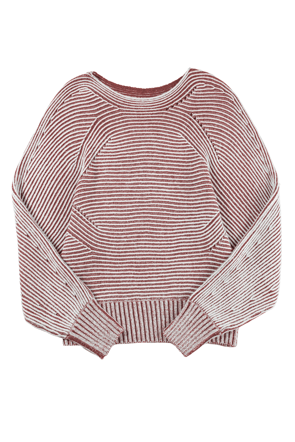 Stylish Long Sleeve Ribbed Sweater in Red Dahlia with Striped Pattern - Detail View 18