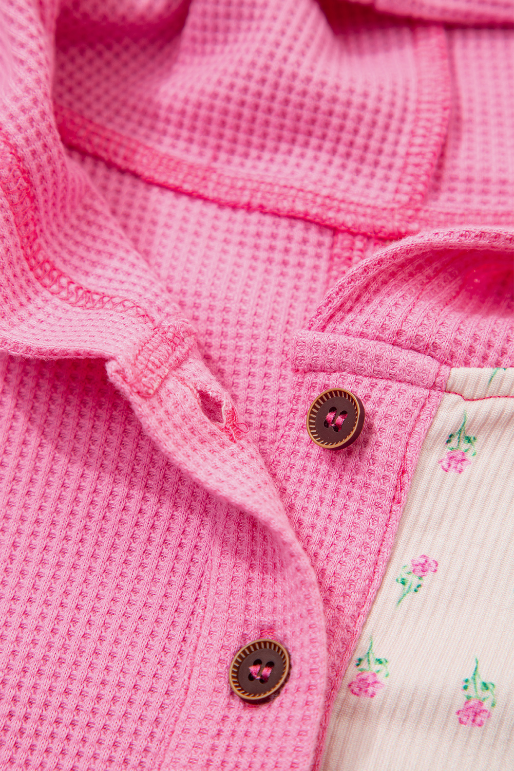 Women's Pullover, Pink Hoodie, Oversized, Waffle Knit, Floral Patchwork, Long Sleeve, Casual Style, Daily Wear, Fall Fashion, Color Block, Comfortable, Shift Silhouette, Cozy Sweater - Detail View 8