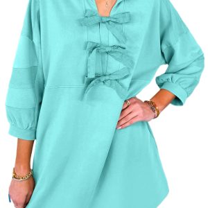 Women's Moonlight Jade Bow Front Mini Dress with Collared Shift Design and Side Pockets - Main View