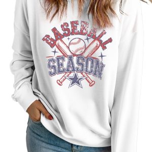 Women's White Vintage BASEBALL SEASON Graphic Sweatshirt - Retro Team Pride - Main View