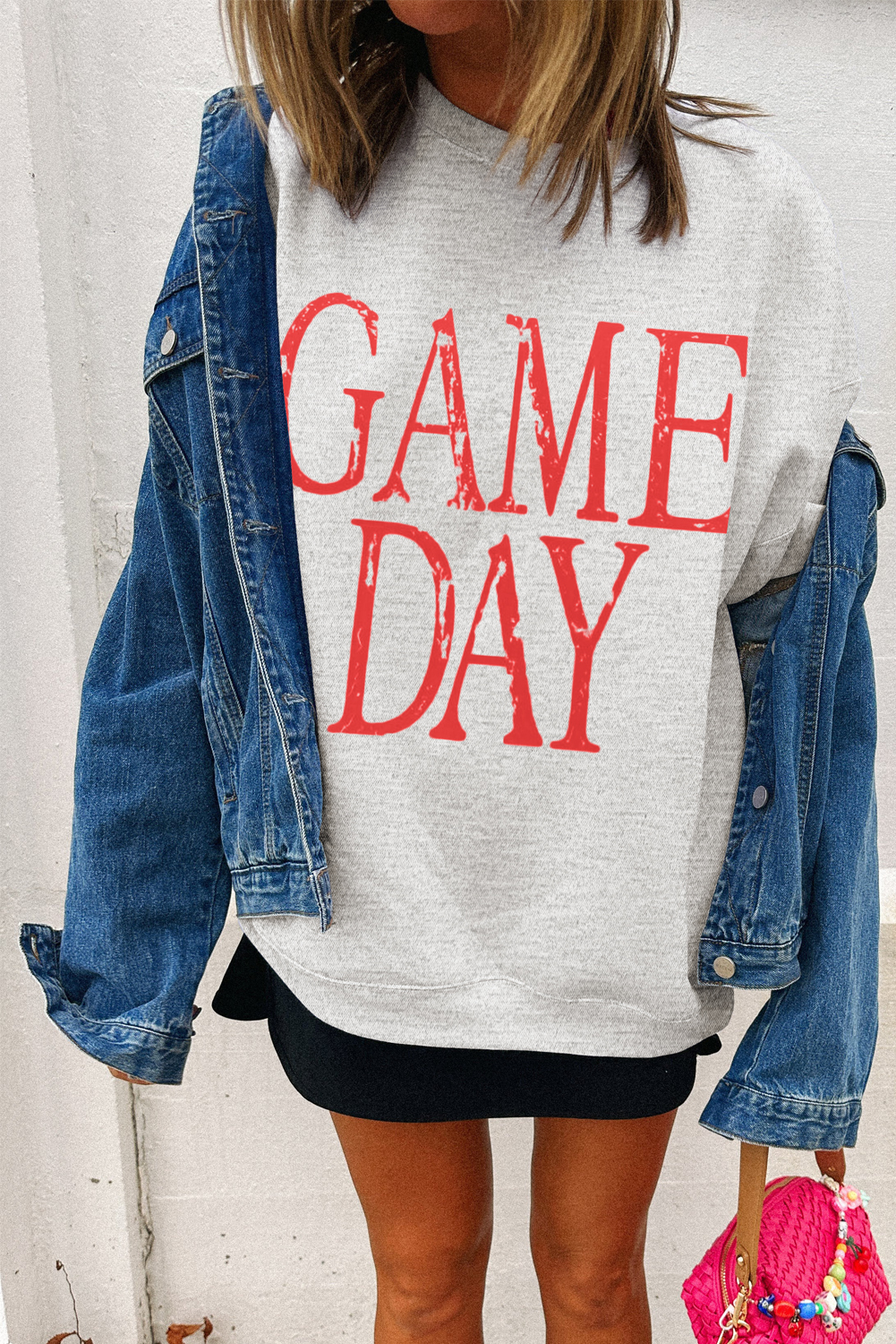 Casual Long Sleeve Round Neck Red Sweatshirt - Perfect for Game Day and Everyday Wear - Detail View 2