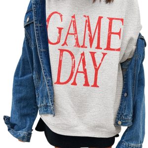 Red Vintage Washed GAME DAY Graphic Baggy Sweatshirt for Women - Main View