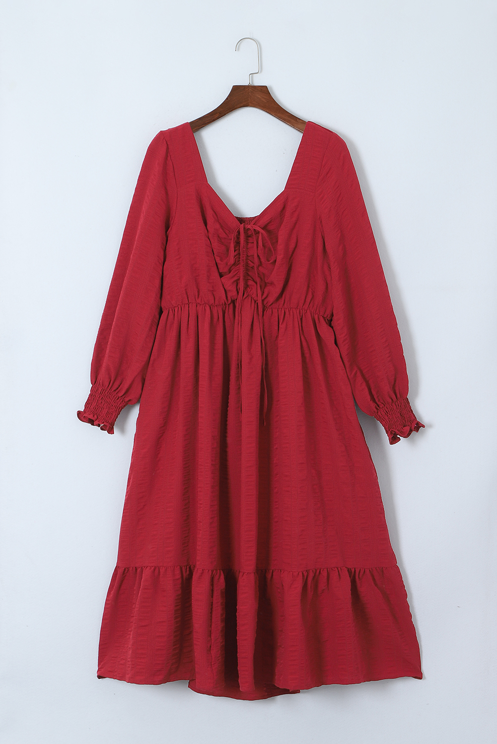 Chic Fit and Flare Plus Size Dress: Fiery Red, U Neck, Perfect for Daily Wear - Detail View 11