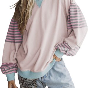 Women's Delicacy Striped Colorblock Patchwork Drop Shoulder Long Sleeve Sweatshirt - Main View