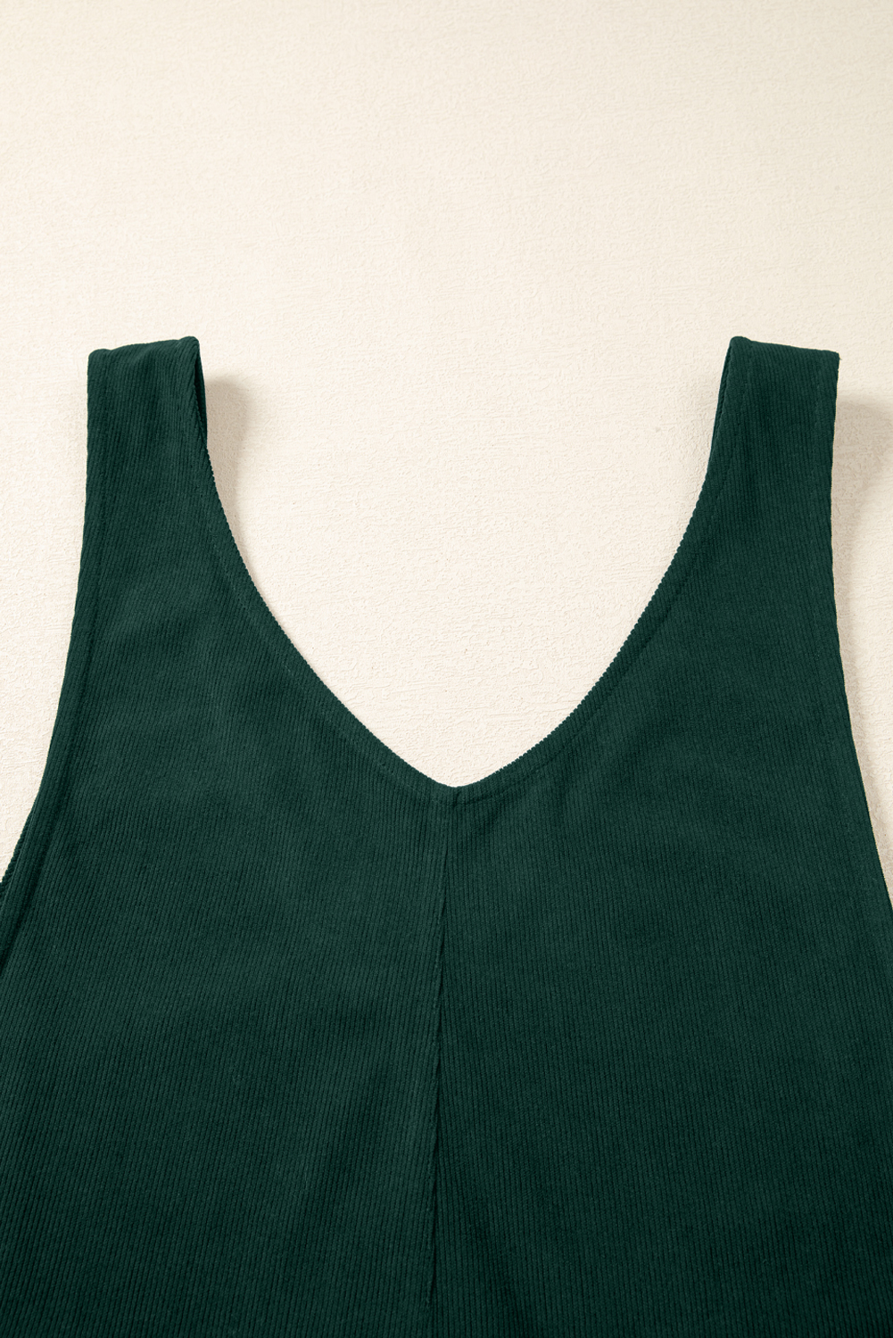Women's Jumpsuit, Evergreen Color, Corduroy Fabric, V Neck, Sleeveless, Patched Pocket, Wide Leg, Casual Style, Daily Wear, Autumn Fashion, Solid Color, Comfortable Fit, Trendy Outfit - Detail View 8