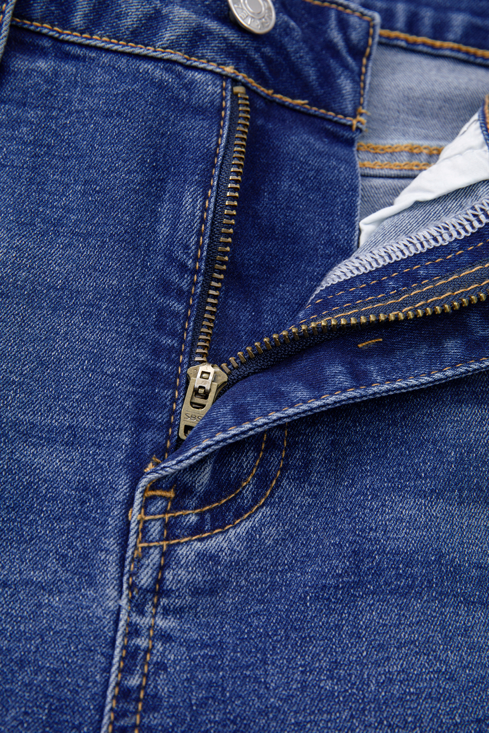 Women's High Waist Cropped Jeans – Dark Blue Whiskered Wash Raw Hem Denim Pants - Detail View 10