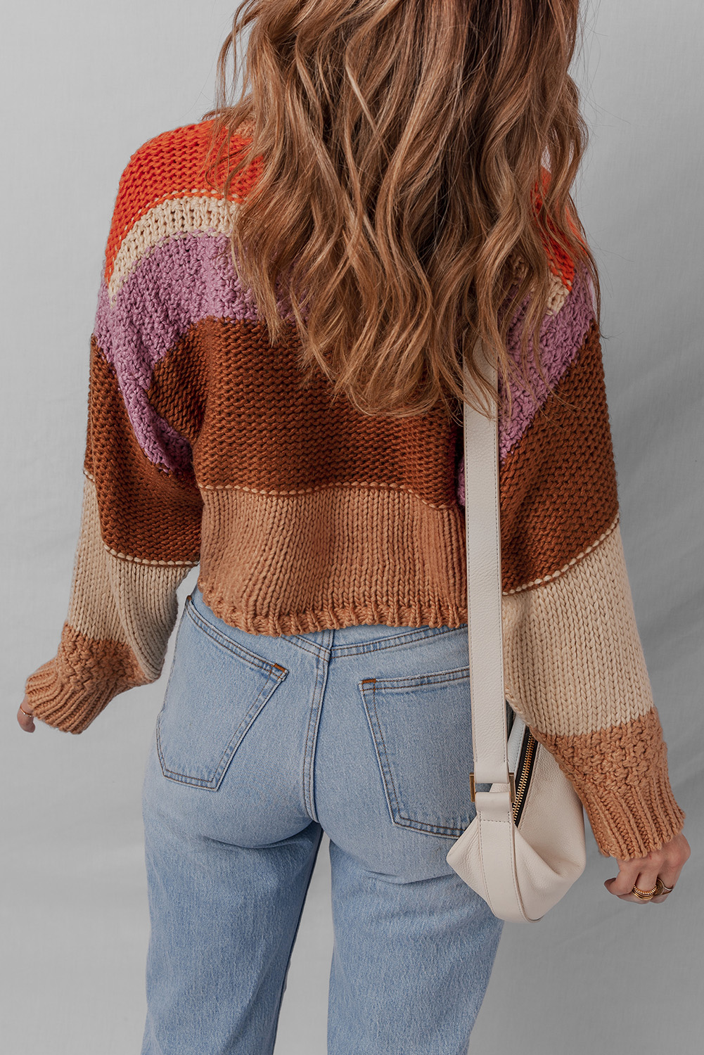 Trendy Long Sleeve Crewneck Sweater with Unique Colorblock Design - Perfect for Fall - Detail View 2
