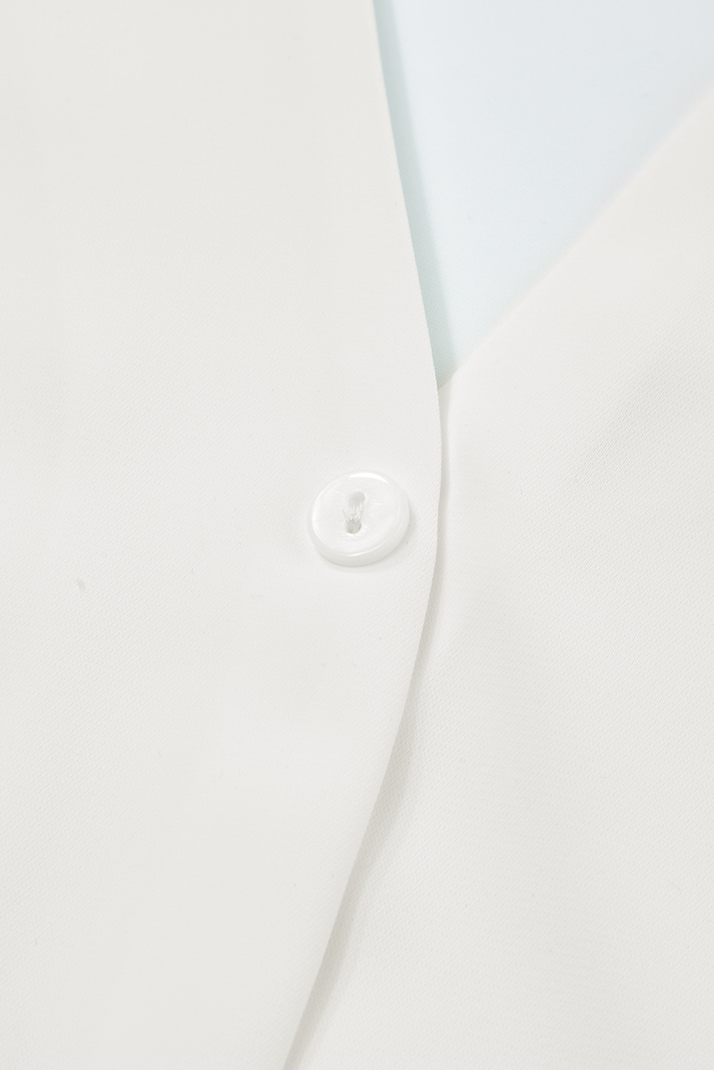 Women's Blouse, White, Silky Fabric, Notched Neckline, Petal Sleeve, V Neck, Casual Style, Solid Pattern, Summer Fashion, Everyday Wear, Modern Design, Short Sleeve, Shift Silhouette - Detail View 16