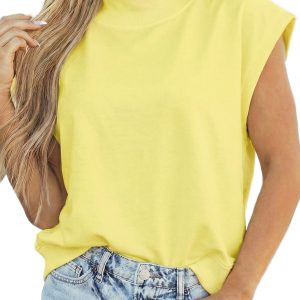 Women's Yellow High Neck Top – Casual Cap Sleeve Shift Blouse for Daily Summer Wear