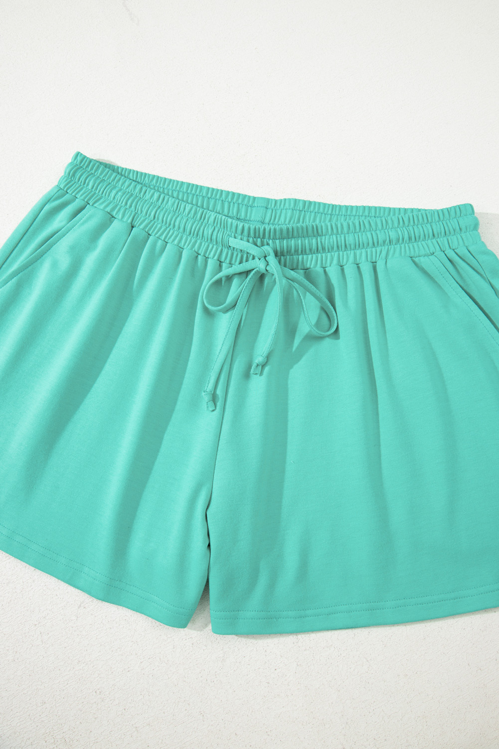 Casual Solid Color Sea Green Pullover and High Waist Shorts Set for Fall - Detail View 14