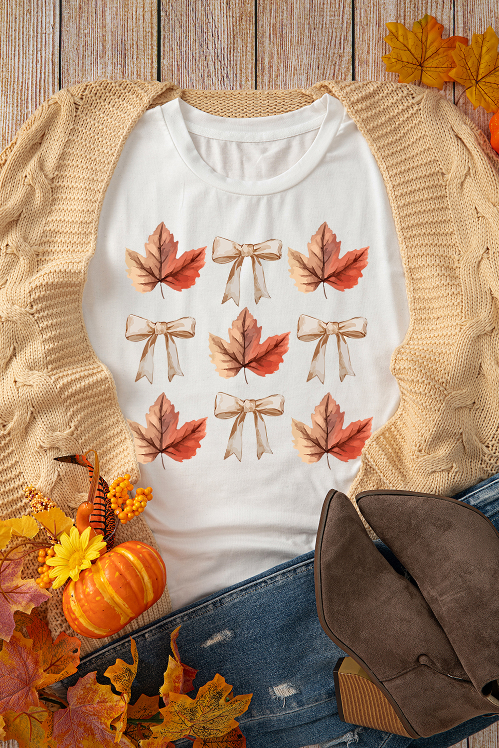 Soft and Lightweight Women's Round Neck Graphic Tee - Fall Collection - Detail View 7